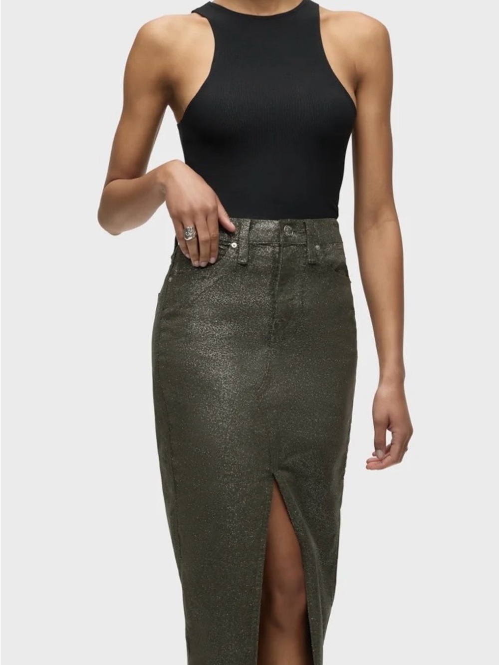 Hudson Metallic Black High-Waist Pencil Skirt with Front Slit